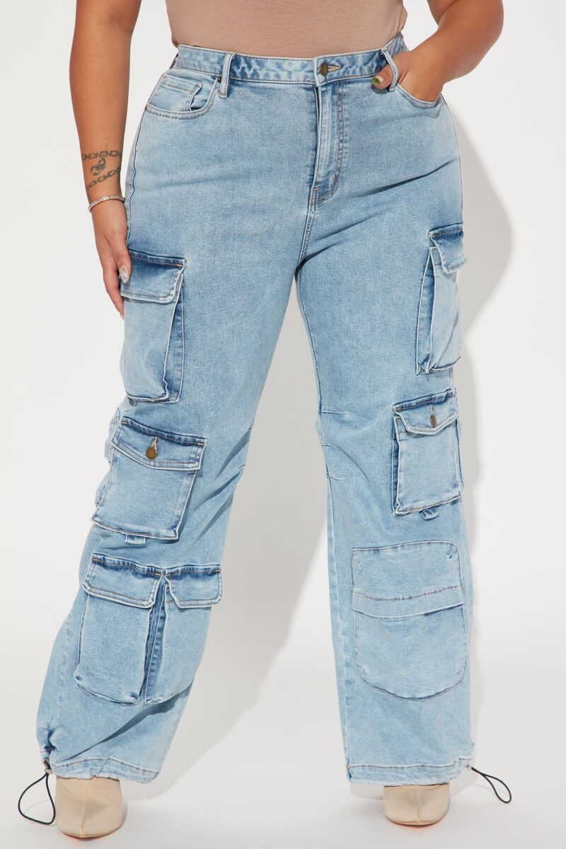 Fairfax High Rise Stretch Cargo Jeans - Acid Wash Grey - Image 11