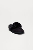 Pantuflas con Borde de Piel Sintética - Marrón