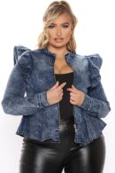 Chaqueta Peplum de Denim - Lavado Azul Medio