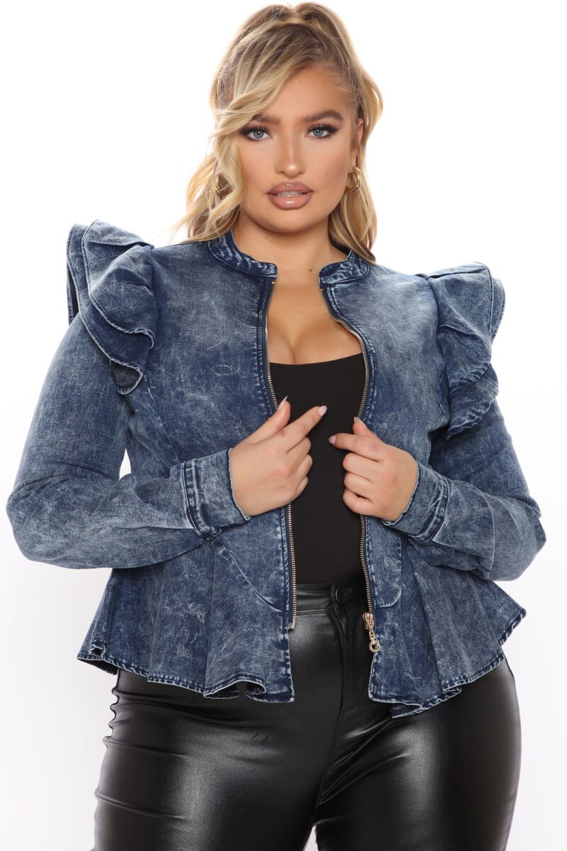 Chaqueta Peplum de Denim - Lavado Azul Medio - Image 5