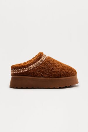 Botines Sherpa con Plataforma Baja en Marrón