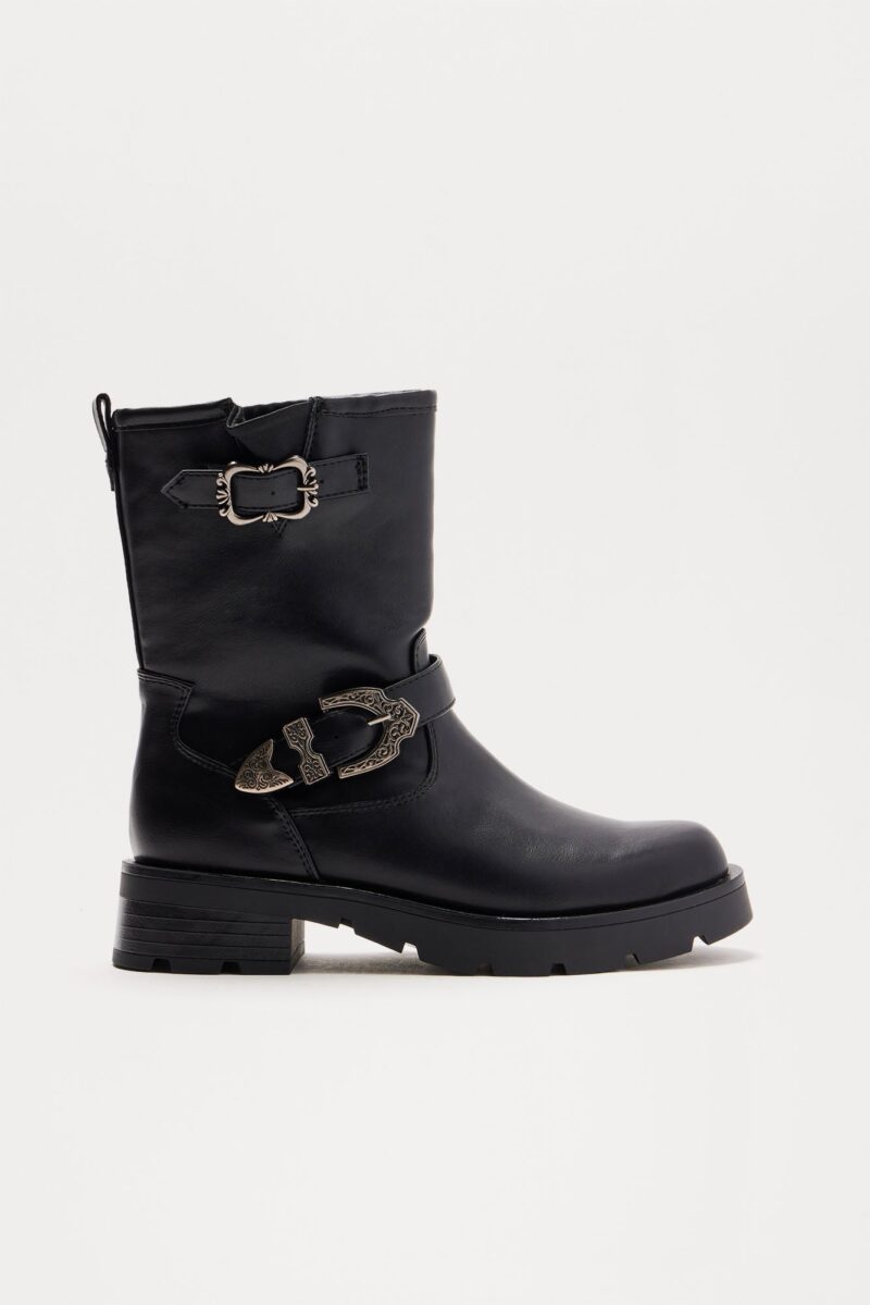 Botines Callum con Hebilla y Tacón Bajo - Negro