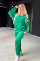 Conjunto Deportivo Retro de Terciopelo con Cierre Frontal