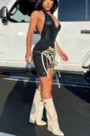 Botas Altas hasta la Rodilla con Detalles Dorados y Tacón Grueso