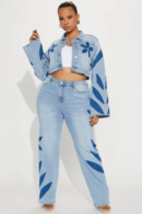 Jeans Rectos de Pierna Recta con Detalle Floral